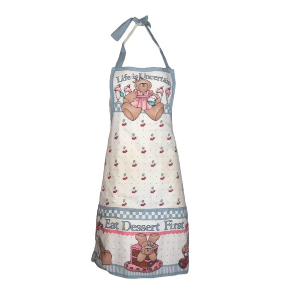 Chef's Apron Teddy Bear Themed Life is Uncertain Eat Dessert First - Main Image